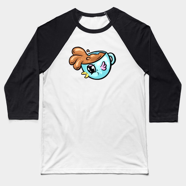 Chick Chook Coffee Cup Cartoon Illustration Baseball T-Shirt by Squeeb Creative